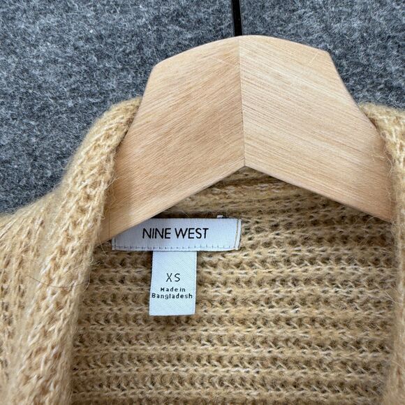 Nine West Cardigan Woen XS Beige Open Front Collared Long Sleeve Knit Wool - Picture 3 of 7